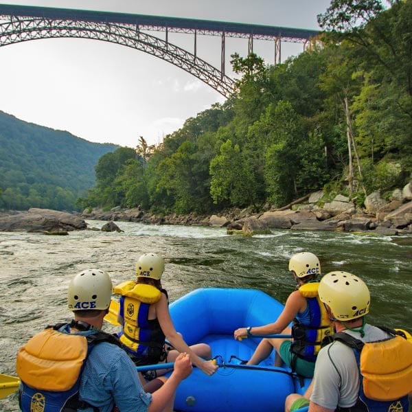 New River gorge bridge and rafters